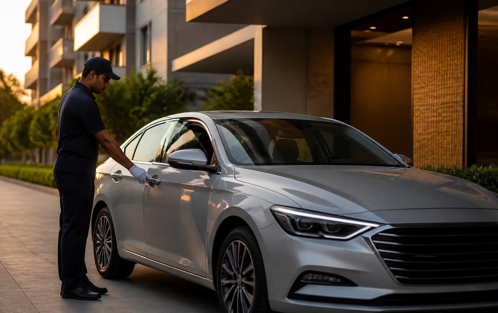 A professional Mozo valet picking up a car for free pickup and drop service in Bengaluru East